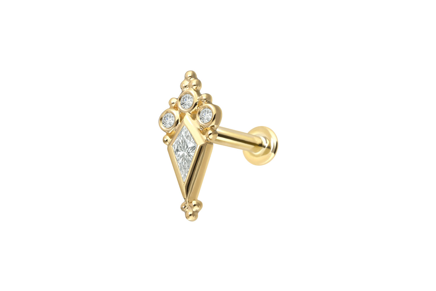 18 Karat Gold Labret Piercing mit Innengewinde DIAMANT-SCHILD